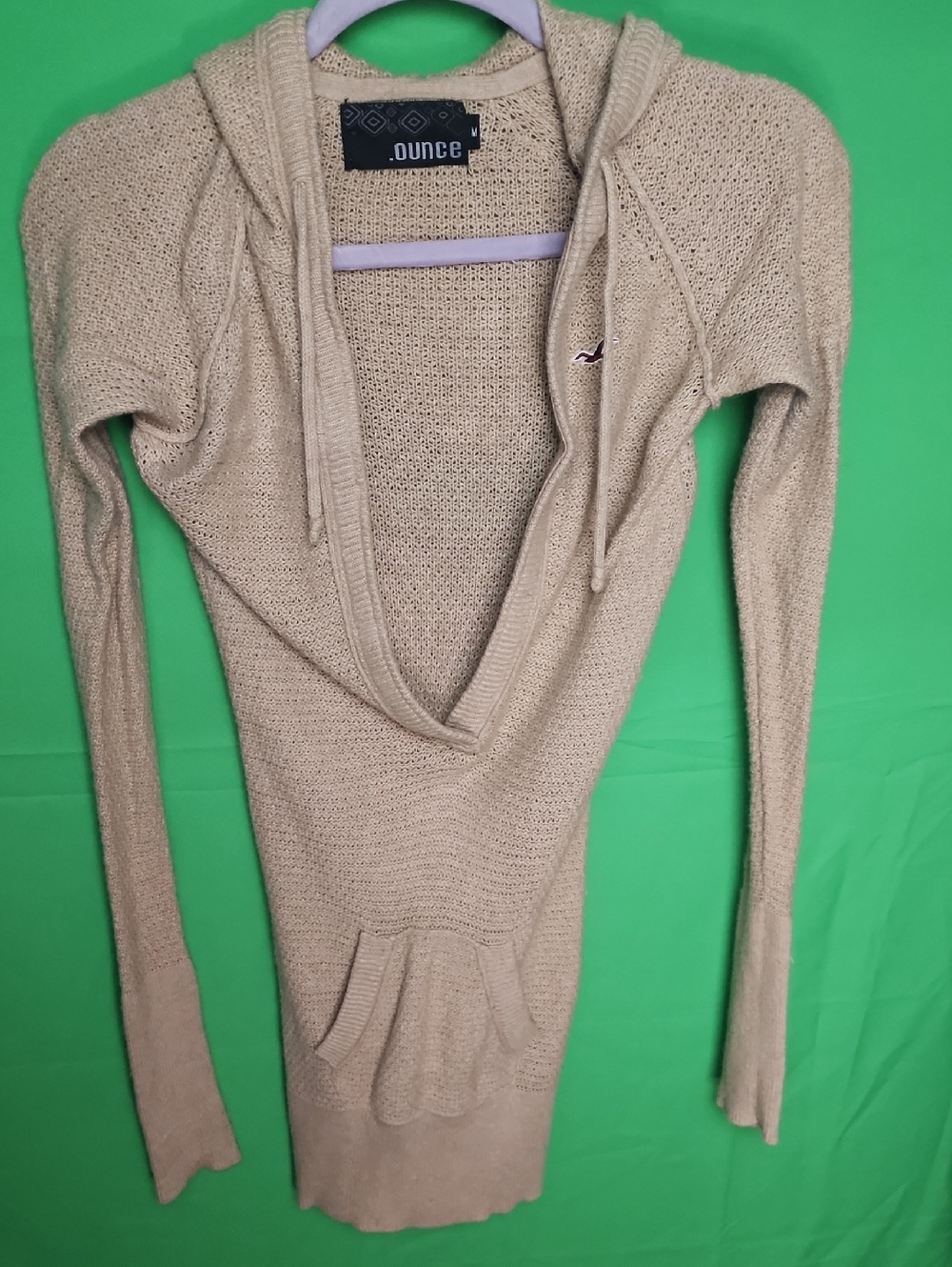 Vintage Y2K Hollister .OUNCE Knit Plunge Hooded Sweater Dress - Beige M